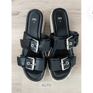 Zara Black Double Buckle Sandals Size 39